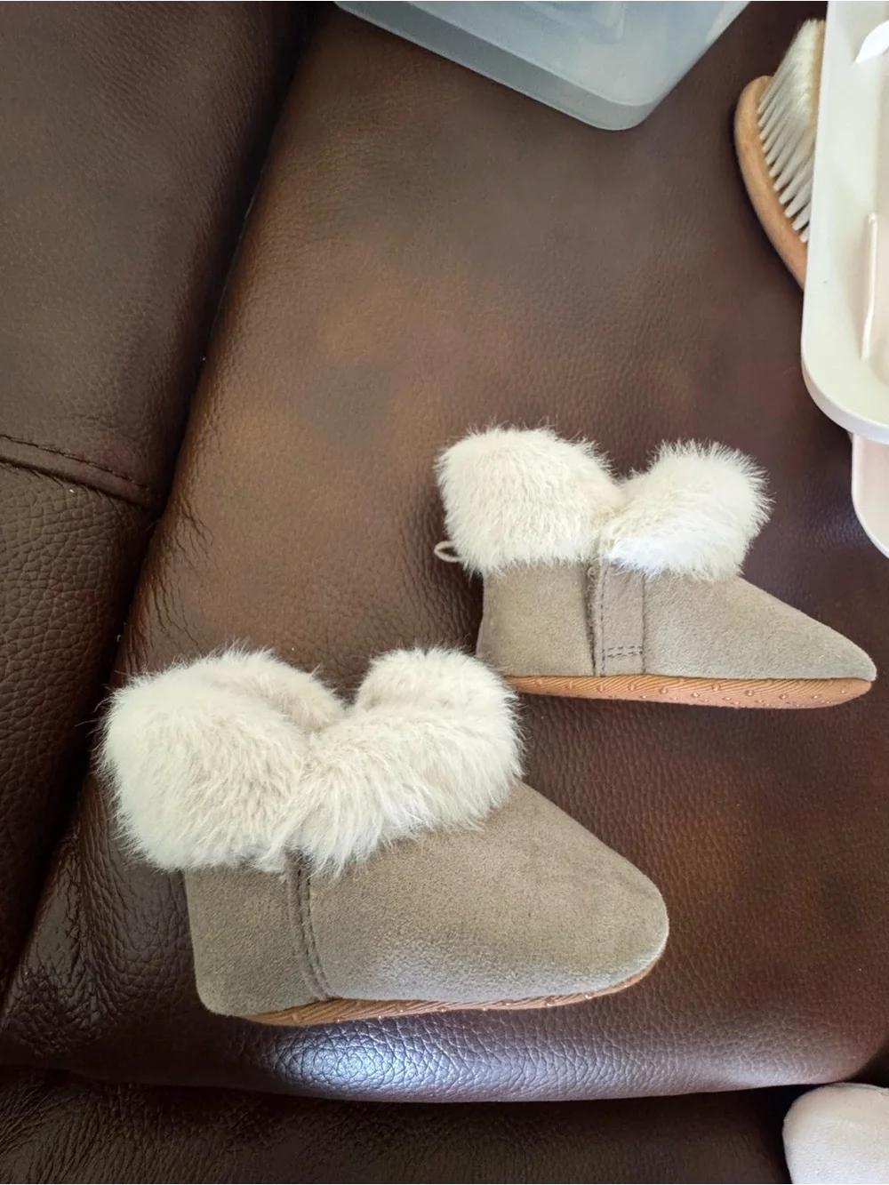 Old Navy Suede-Look Baby Booties with Cream Fur Trim